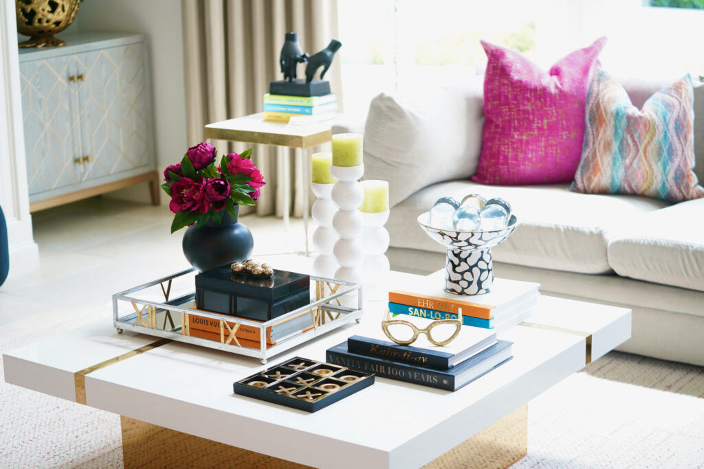The family room got pops of color and accessories during a first floor refresh in this Sterling Ridge home.