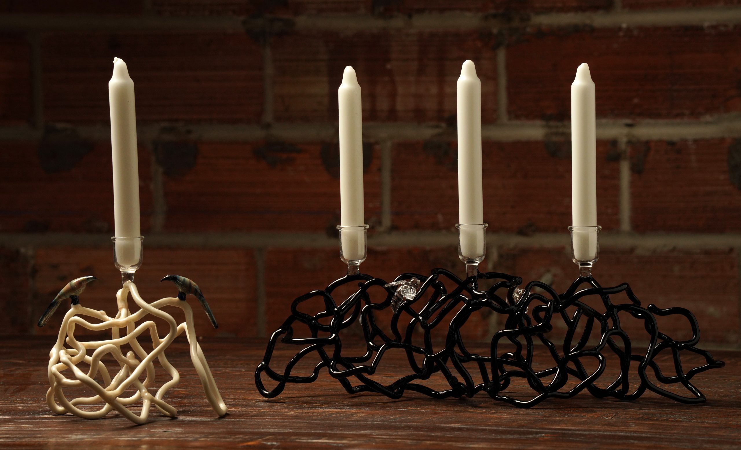 Internationally exhibited glass pioneer Susan Plum’s candelabras at 2910 McKinney (Photo by Jack Thompson)