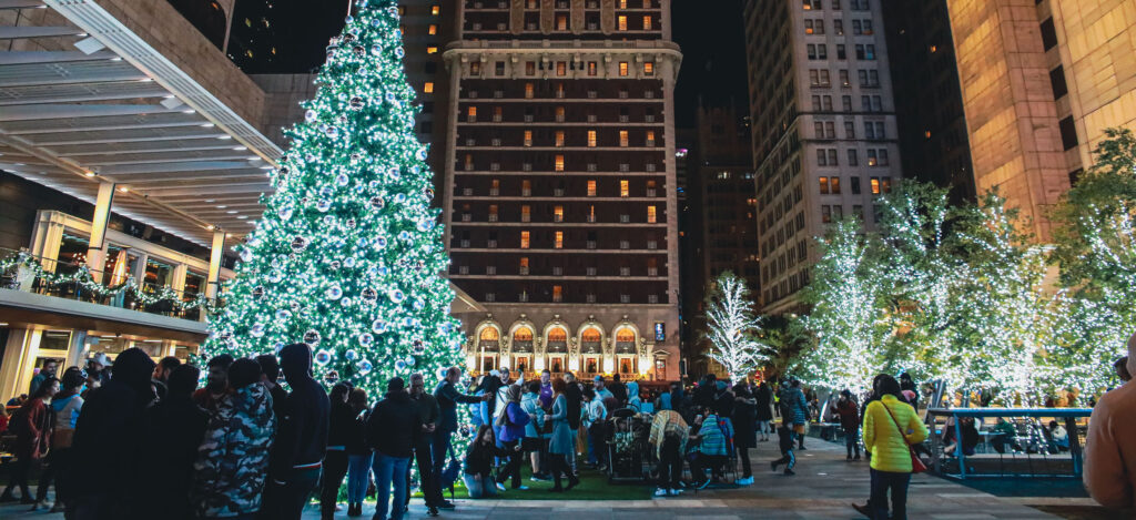 Get in the holiday spirit with AT&T Discovery District's holiday display.