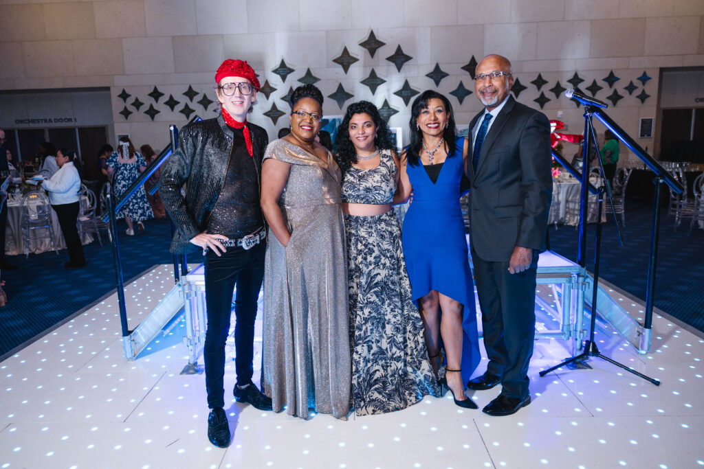 Alton DuLaney, Melanie Brown, Janavi Mahimtura Folmsbee, Lilana Rambo and CJ Messian Jr. at Houston Arts Alliance's The World’s Stage Gala at the Hobby Center. (Photo by Johnny Than)