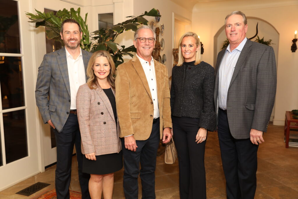 Coleman Moore, Michelle George, Pat Staudt, Perri Higgins, and David Camp representing 2024 Trains at NorthPark presenting sponsor, Bank of Texas. (Photo by Tamytha Cameron Photography)