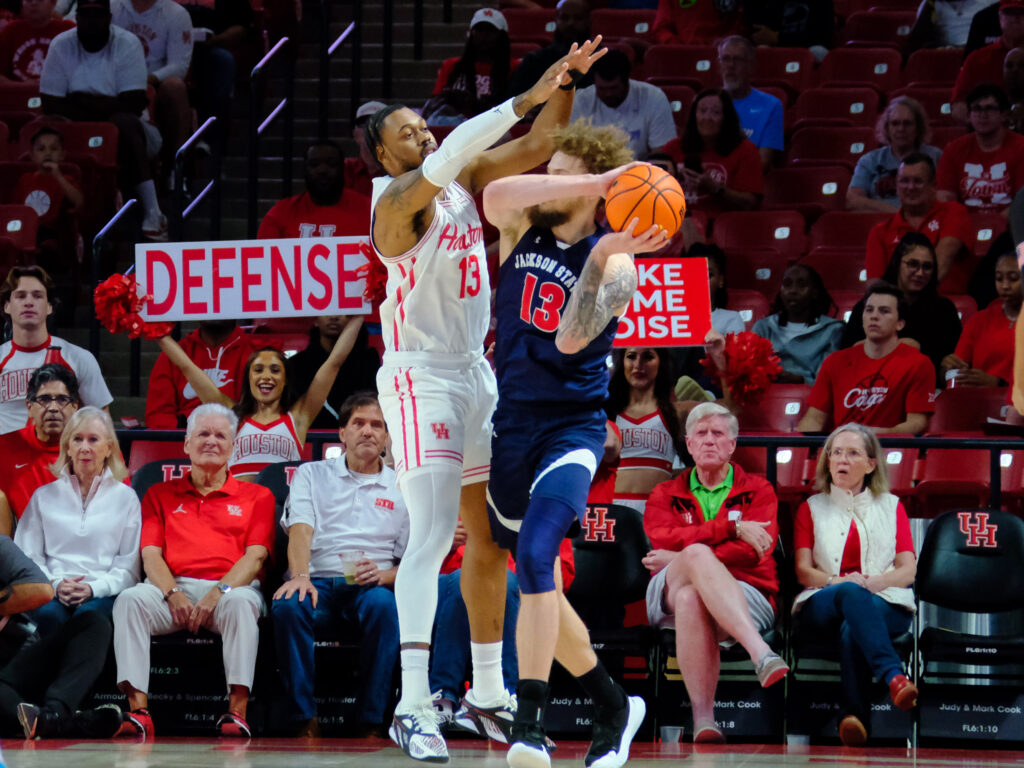 University of Houston forward J'Wan Roberts is a defensive force with a wingspan that can overwhelm opponents. (Photo by F. Carter Smith)