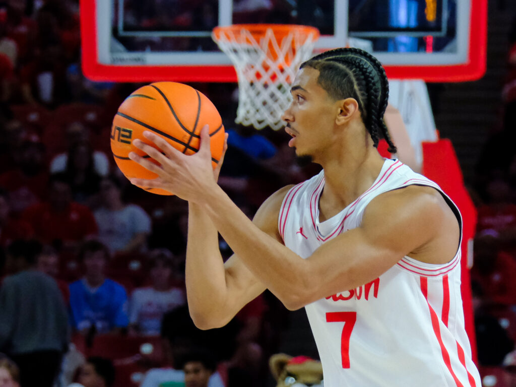 University of Houston point guard Milos Uzan is more than capable 3-point shooter. (Photo by F. Carter Smith)
