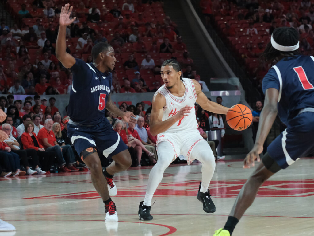 University of Houston point guard Milos Uzan is capable of orchestrating plenty for the Cougars. (Photo by F. Carter Smith)