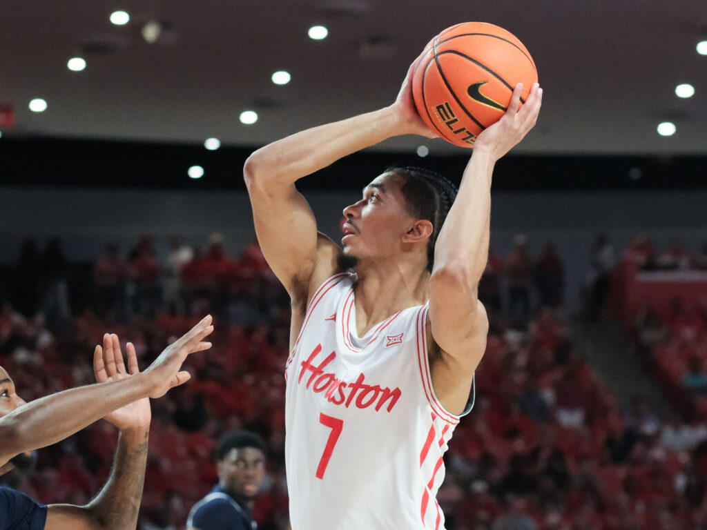 University of Houston point guard Milos Uzan is capable of racking up assists. (Photo by F. Carter Smith)
