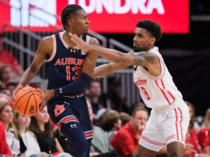 The University of Houston Cougars lose to the Auburn Tigers during the Mattress Firm Battleground 2K24 contest at the Toyota Center