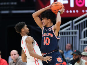 The University of Houston Cougars lose to the Auburn Tigers during the Mattress Firm Battleground 2K24 contest at the Toyota Center
