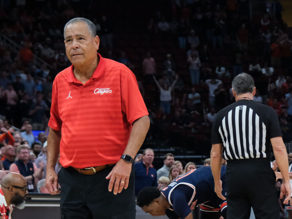 University of Houston coach Kelvin Sampson has been doing this for nearly 40 years. He knows how to build a team up over. a long season. (Photo by F. Carter Smith)