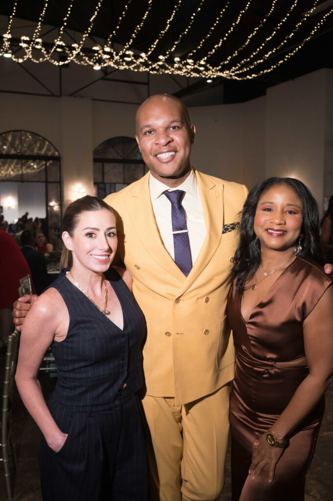 Jessica Trincanello, Travis Torrence, Tia Shorty at the Dress for Success Houston gala