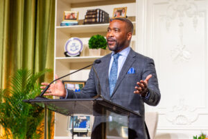 Keith Garvin on stage at the 2024 Power of Literacy Luncheon; Photo by Jacob Power