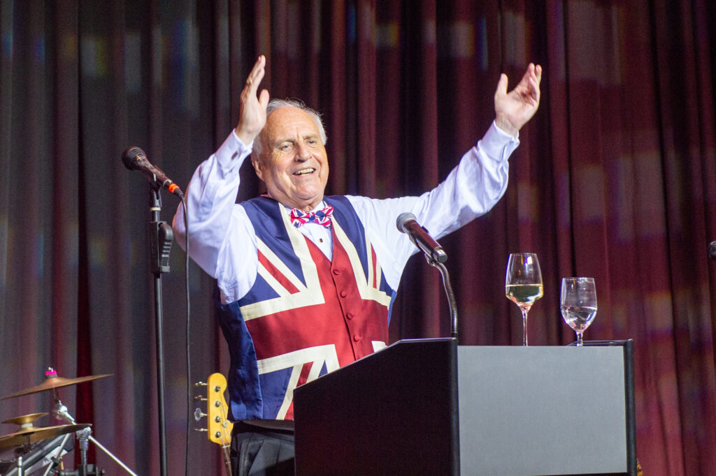 Hilarious keynote speaker Kevin Howard MBE at the British American Foundation of Texas gala (Photo by Jacob Power)