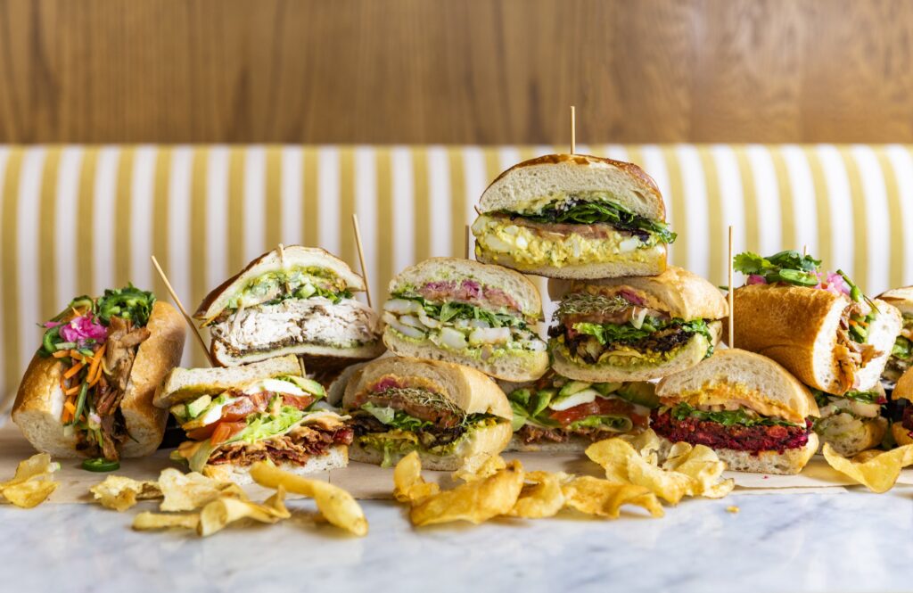 An array of delectable sandwiches served at the new Local Foods Market at Rice University. (Photo by Julie Soefer)