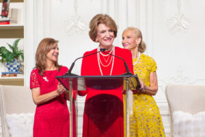 Mehrnaz Gill, Sandra Shenkir, and Diane Gendel on stage at the 2024 Power of Literacy Luncheon; Photo by Jacob Power
