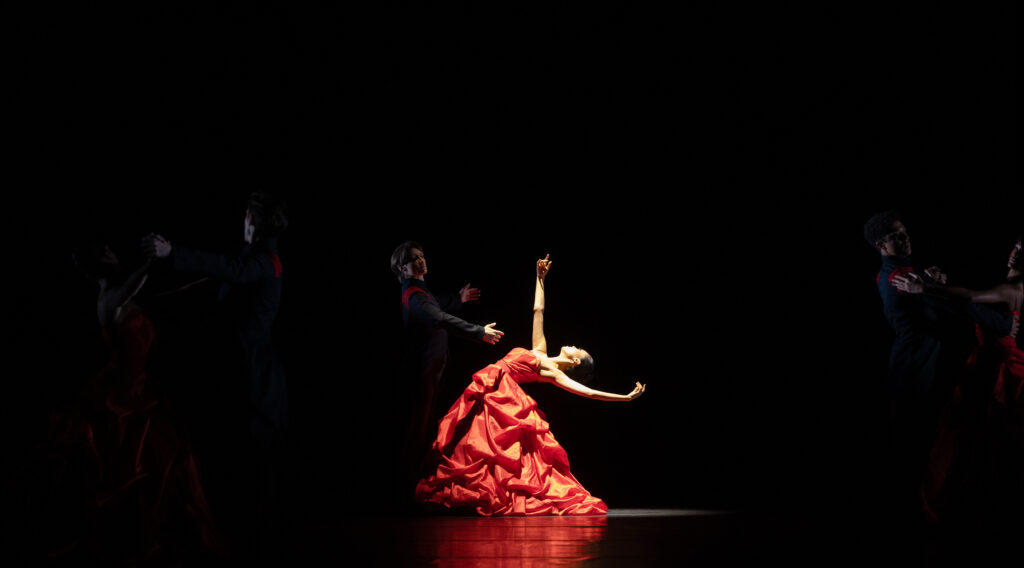 Houston Ballet Soloist Danbi Kim and Corps de Ballet dancer Alejandro Molina León in Brett Ishida’s "what I was thinking while I was waltzing," a special commission by Houston Ballet for Jubilee of Dance December 2024.
(Photo by Amitava Sarkar; courtesy of Houston Ballet)