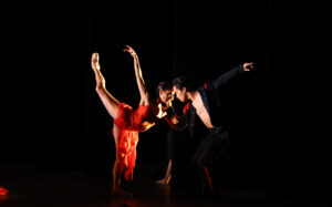 Houston Ballet Corps de Ballet dancer Gretel Batista and Demi Soloist Rench Soriano in Brett Ishida’s “what I was thinking while I was waltzing,” at the Wortham Theater Center. (Photo by Amitava Sarkar; courtesy of Houston Ballet)