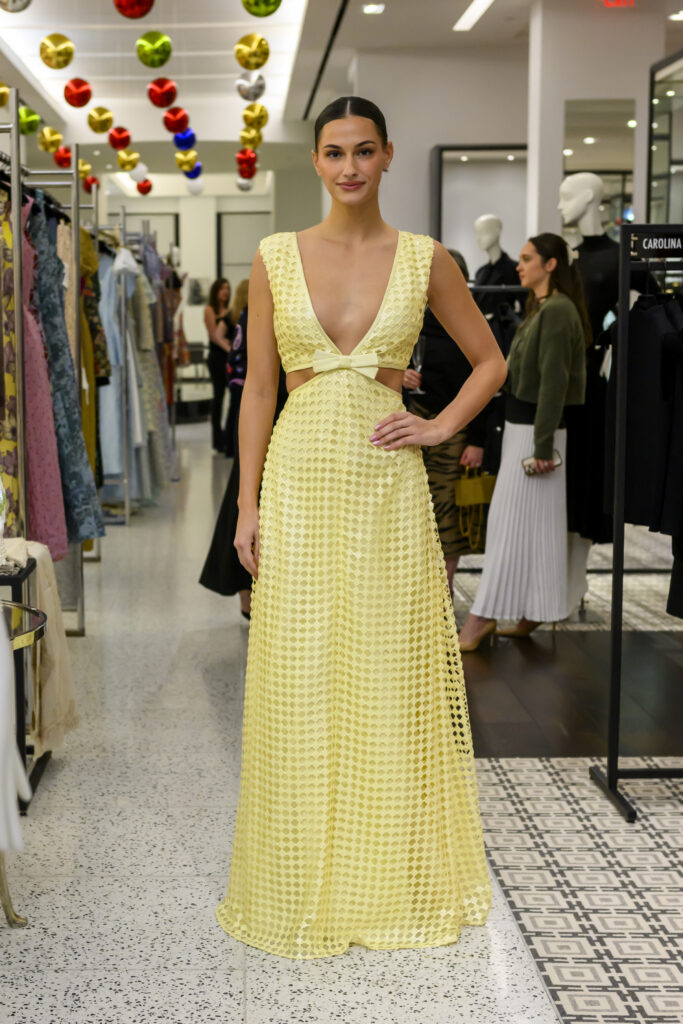 Pyrra Yellow Sequin Net Gown.