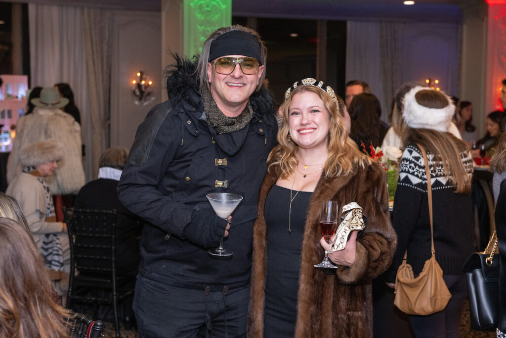 Anya Miller in mink with her ski buddy at La Petite Maison (Photo by Jacob Power)