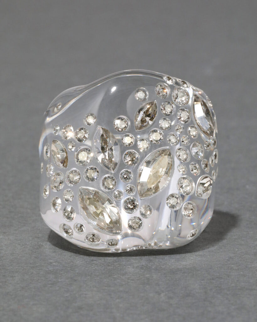 Confetti Crystal Lucite Puffy Ring- Clear, $195. (Photo by Tony Solis)