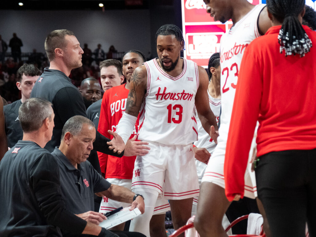 University of Houston coach Kelvin Sampson continues to challenge forward J'Wan Roberts. (Photo by F. Carter Smith)