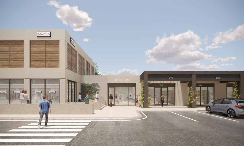 Rendering of The Seam, an upscale outdoor shopping and dining destination that will open in the Dallas Design District in Summer 2026. (Courtesy)