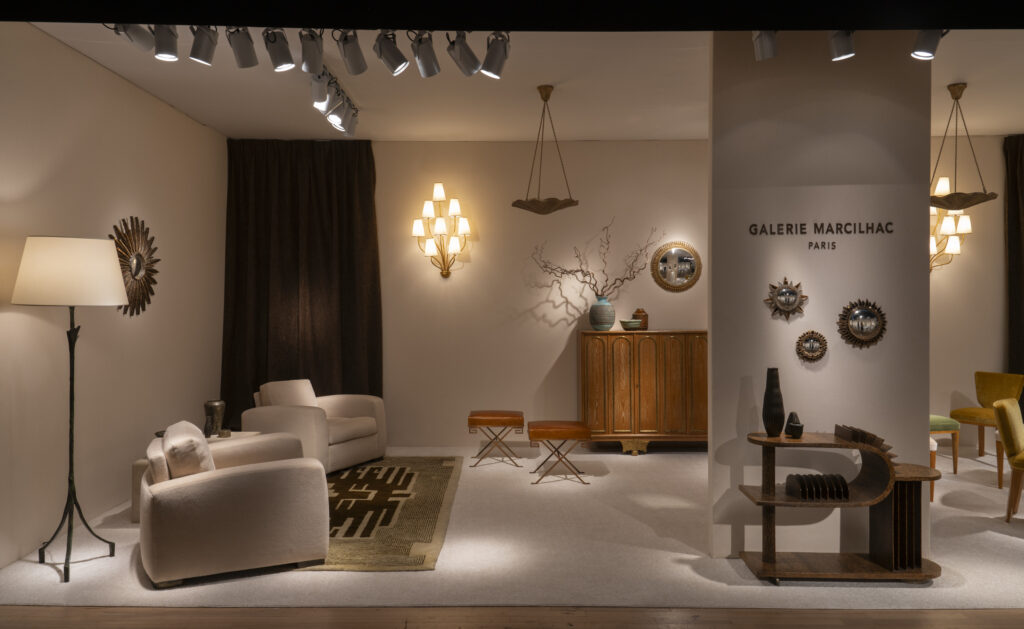 Parisian Art Deco purveyor Galerie Marcilhac is exhibiting at Salon Art + Design Dallas. (Galerie Marcilhac's Booth at Salon Art + Design New York 2024; Photo by Peter Baker)
