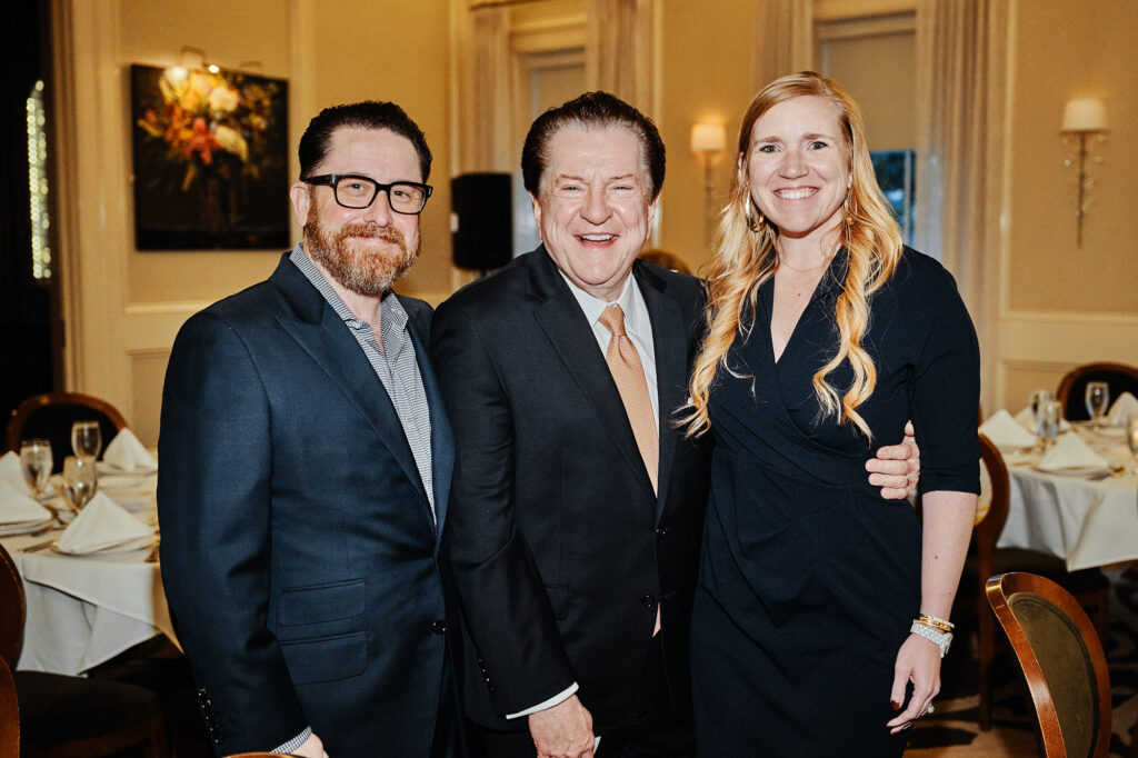 Patrick Myatt, THS chair Bill Stubbs, Lisa Helper at The Heritage Society's Evening of Heritage (Photo by Fulton Davenport)