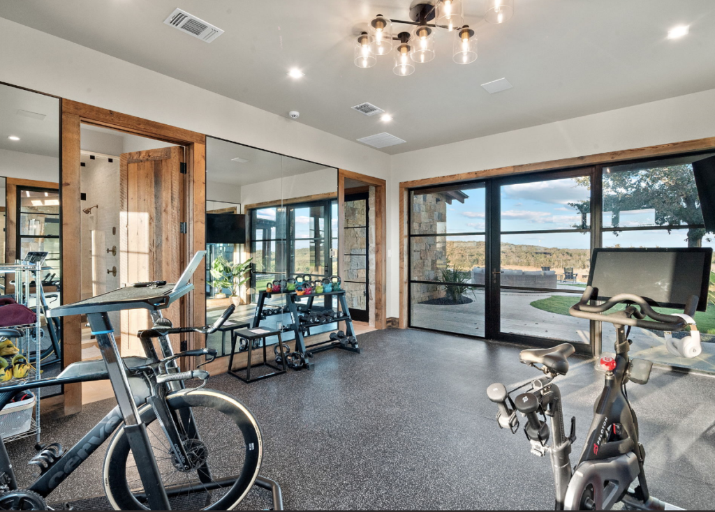 The fully equipped gym in the main house at the K6 Ranch.