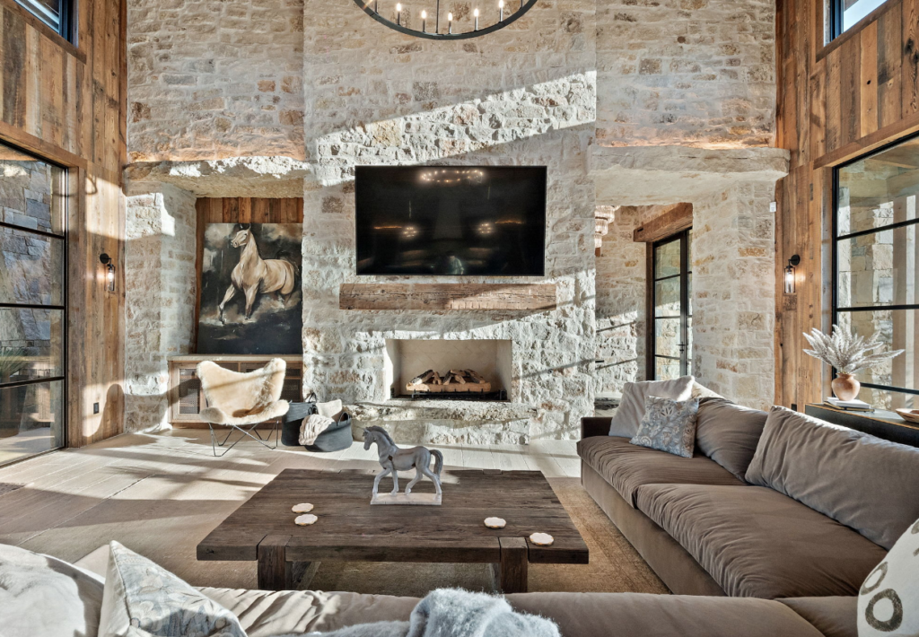 Detail of the great room at the K6 Ranch in Mineral Wells