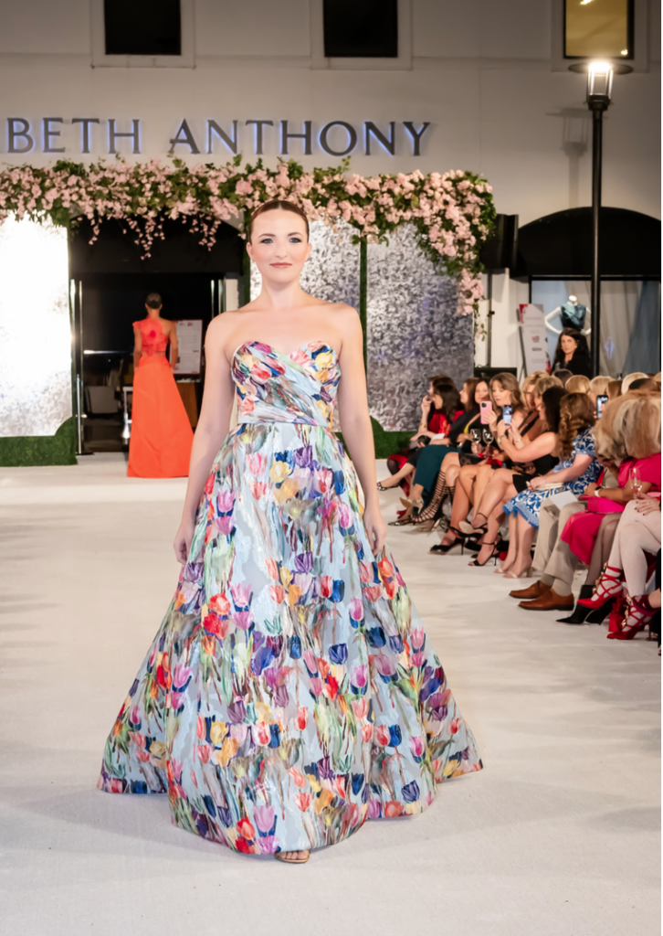 One of the many stunning gowns by Nardos modeled at the annual Elizabeth Anthony fashion evening benefiting the American Heart Association  (Photo by Christina Griffin)