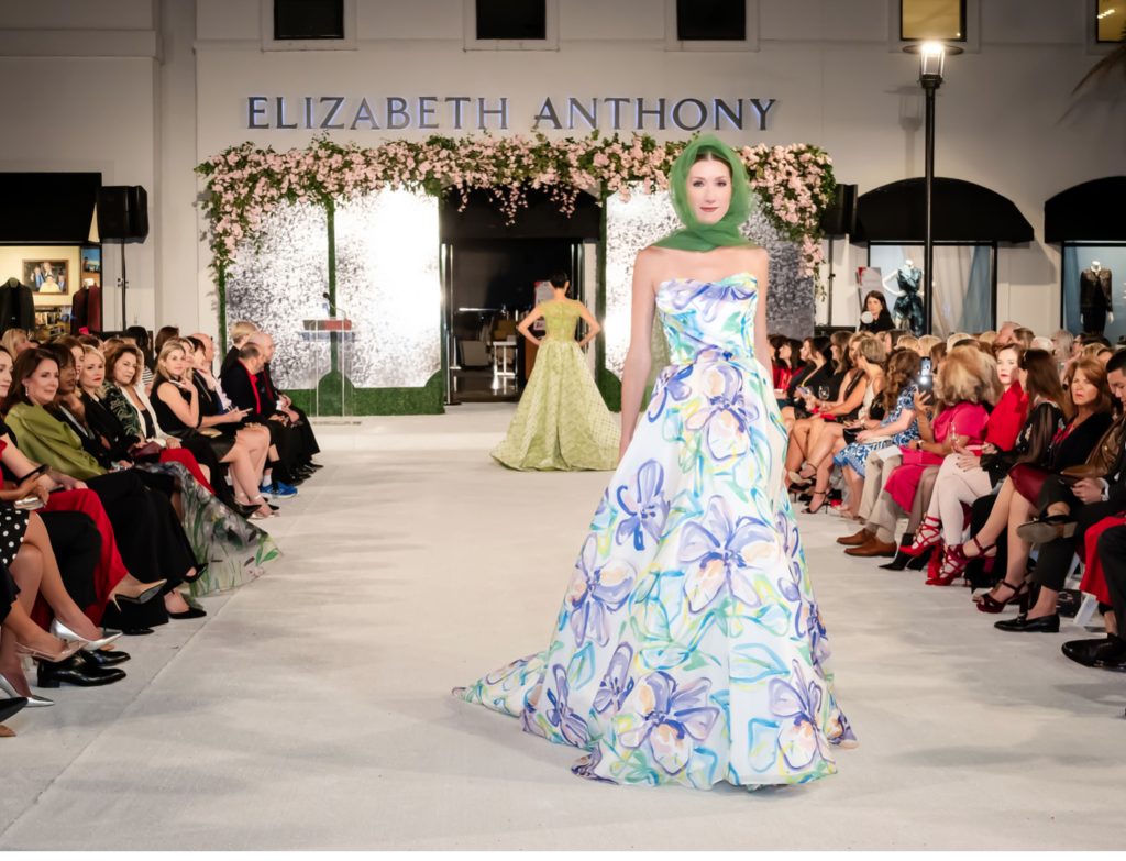 One of the many stunning gowns by Nardos modeled at the annual Elizabeth Anthony fashion evening benefiting the American Heart Association  (Photo by Christina Griffin)