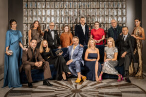James Aguiar emceed Fashion Group International of Dallas (FGI Dallas) “Night of Stars” with his fabulously irreverent sense of humor. Pictured Back row (left to right): April Hennig, Alex Cohen, Tommy Hilfiger, Fallon Bock, Chuck Steelman, Maryanne Grisz, Donald Robertson, Melissa Ellis