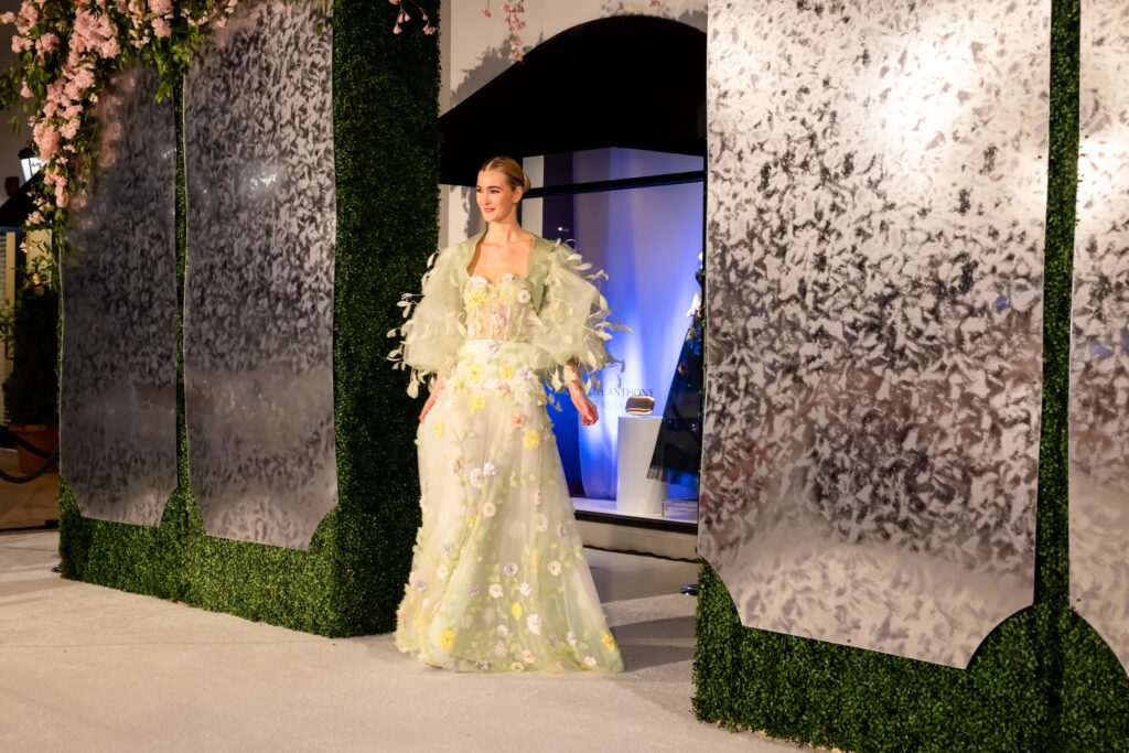 One of the many stunning gowns by Nardos modeled at the annual Elizabeth Anthony fashion evening benefiting the American Heart Association  (Photo by Christina Griffin)