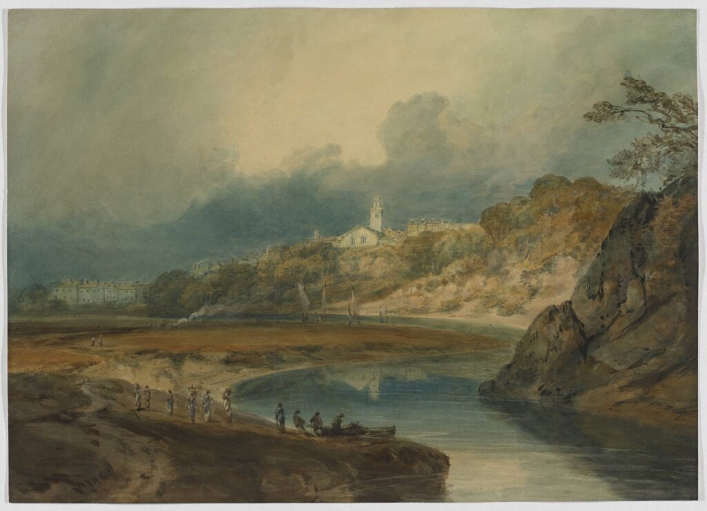 Joseph Mallord William Turner, “Bridgnorth on the River Severn (Shropshire),” 1798, watercolor over graphite with scratching out on wove paper, the Museum of Fine Arts, Houston, The Stuart Collection, museum purchase funded by Francita Stuart Koelsch Ulmer in honor of Gary Tinterow. (Image courtesy MFAH.)