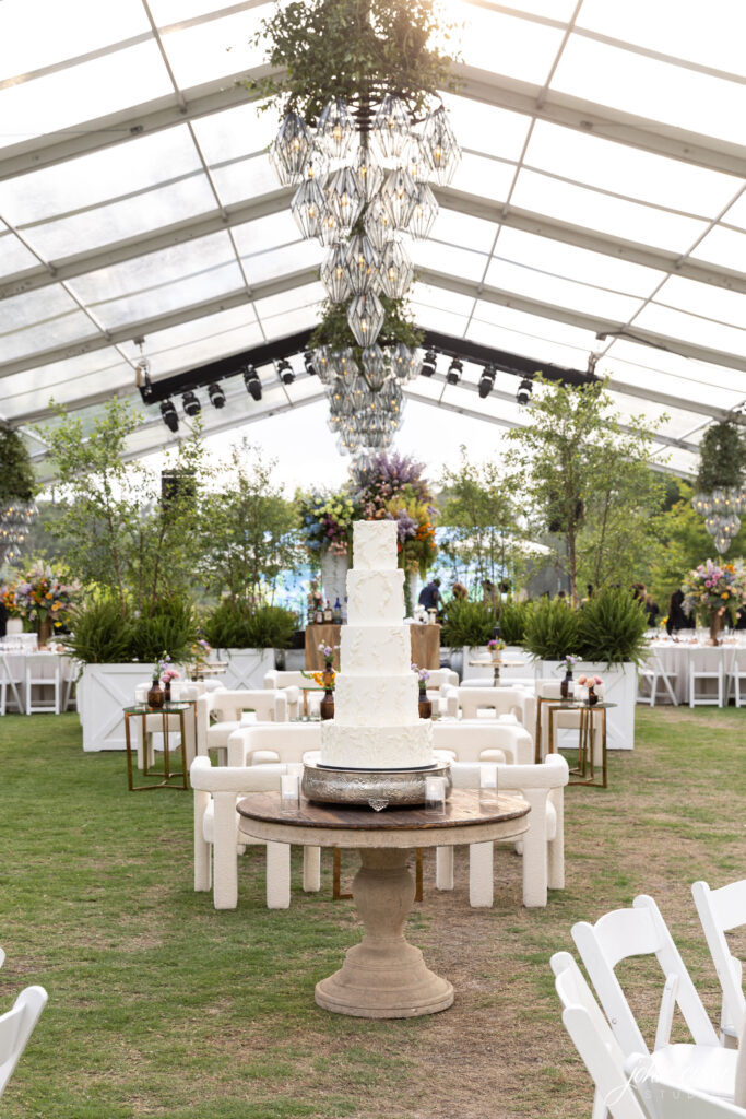 Chandeliers in place for the reception and dinner that went on after dark. (Photo by John Cain)