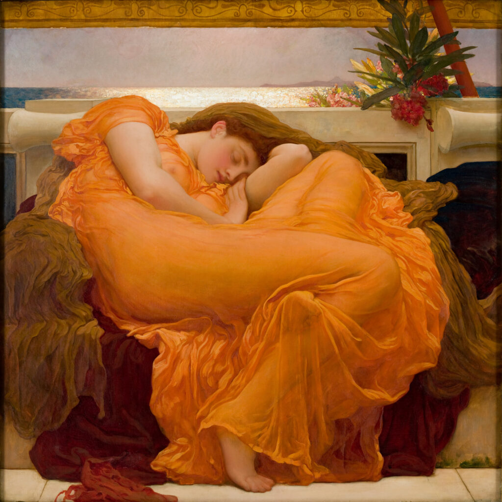Frederic, Lord Leighton (English,
1830-1896), Flaming June, c. 1895. Oil on canvas, 46 7/8- 46 7/8 in. (119.1-119.1 cm). Museo de Arte de Ponce. The Luis A. Ferré Foundation, Inc.