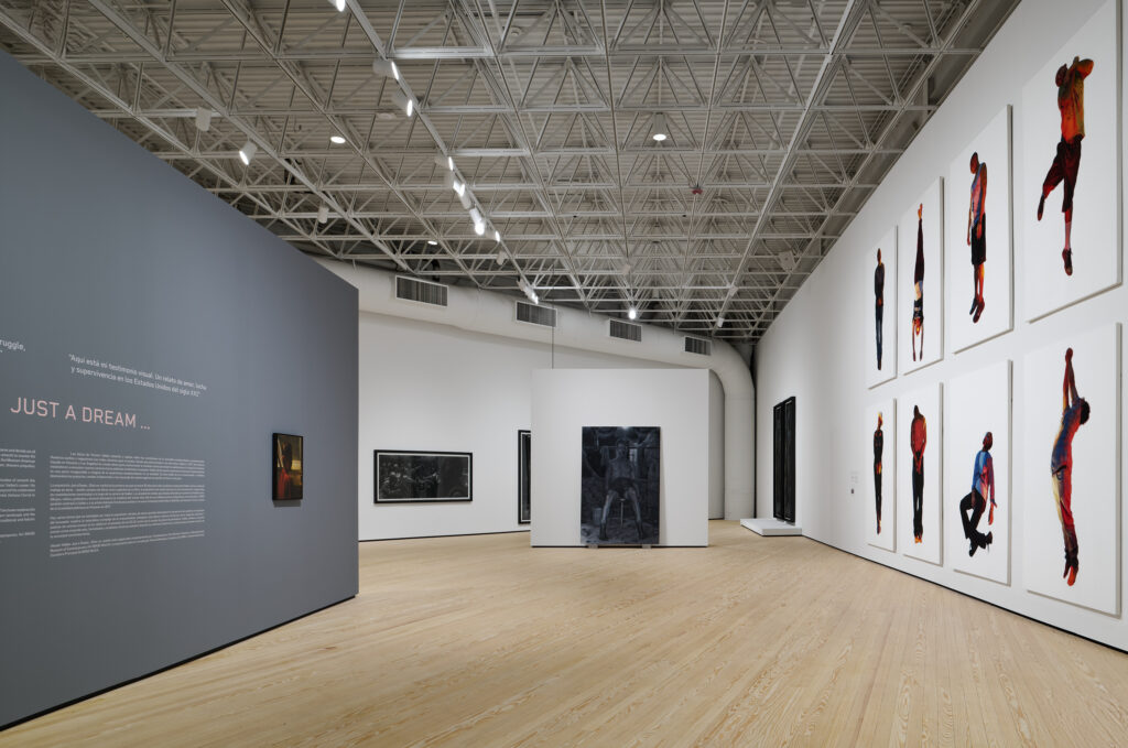 A view of "Vincent Valdez: Just a Dream..." at Contemporary Arts Museum Houston, 2024, showcasing the exhibition’s striking presentation of the artist’s work. (Photo by Peter Molick, courtesy Contemporary Arts Museum Houston)