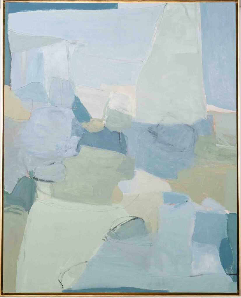 "Still Waters" by Heather Essian
Part of the Rooted Abstract Collection, this 49×61 acrylic, mixed media, and charcoal artwork is framed in a custom gold maple wood floater frame. (Courtesy)