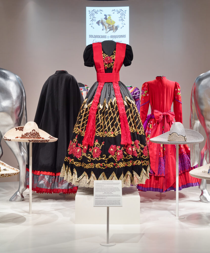 A striking black escaramuza charra dress, featuring intricate beadwork and embroidery, highlights the timeless artistry and cultural significance of the tradition. (Courtesy Chad Redmon)