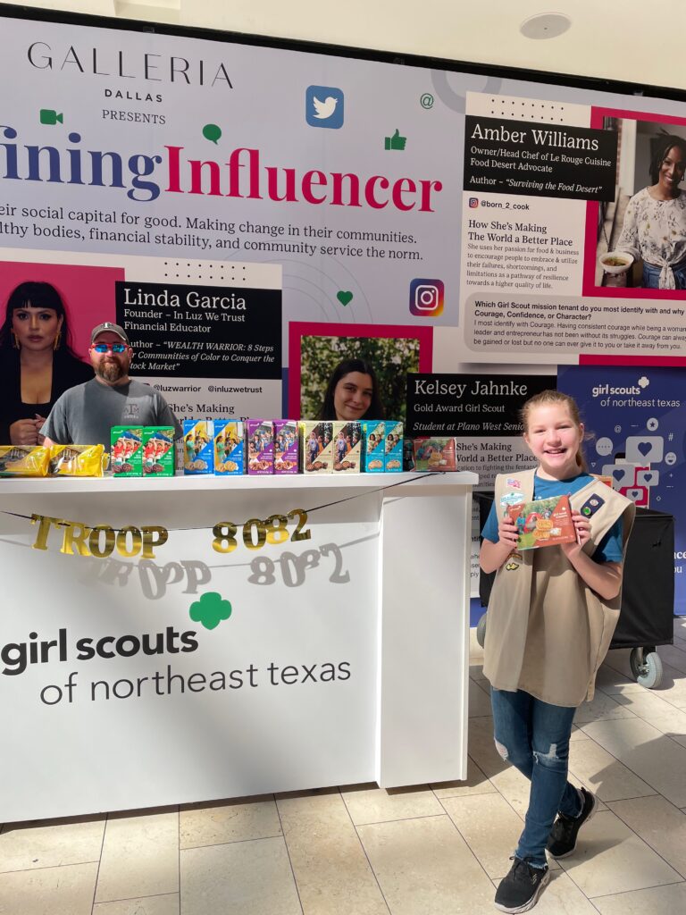 The display coincides with the annual Girl Scout Cookie Program. Each box purchased funds local Girl Scouts' adventures throughout the year— "exploring what interests them, discovering their passions, and taking action on issues they care about." (Photo courtesy of Galleria Dallas)