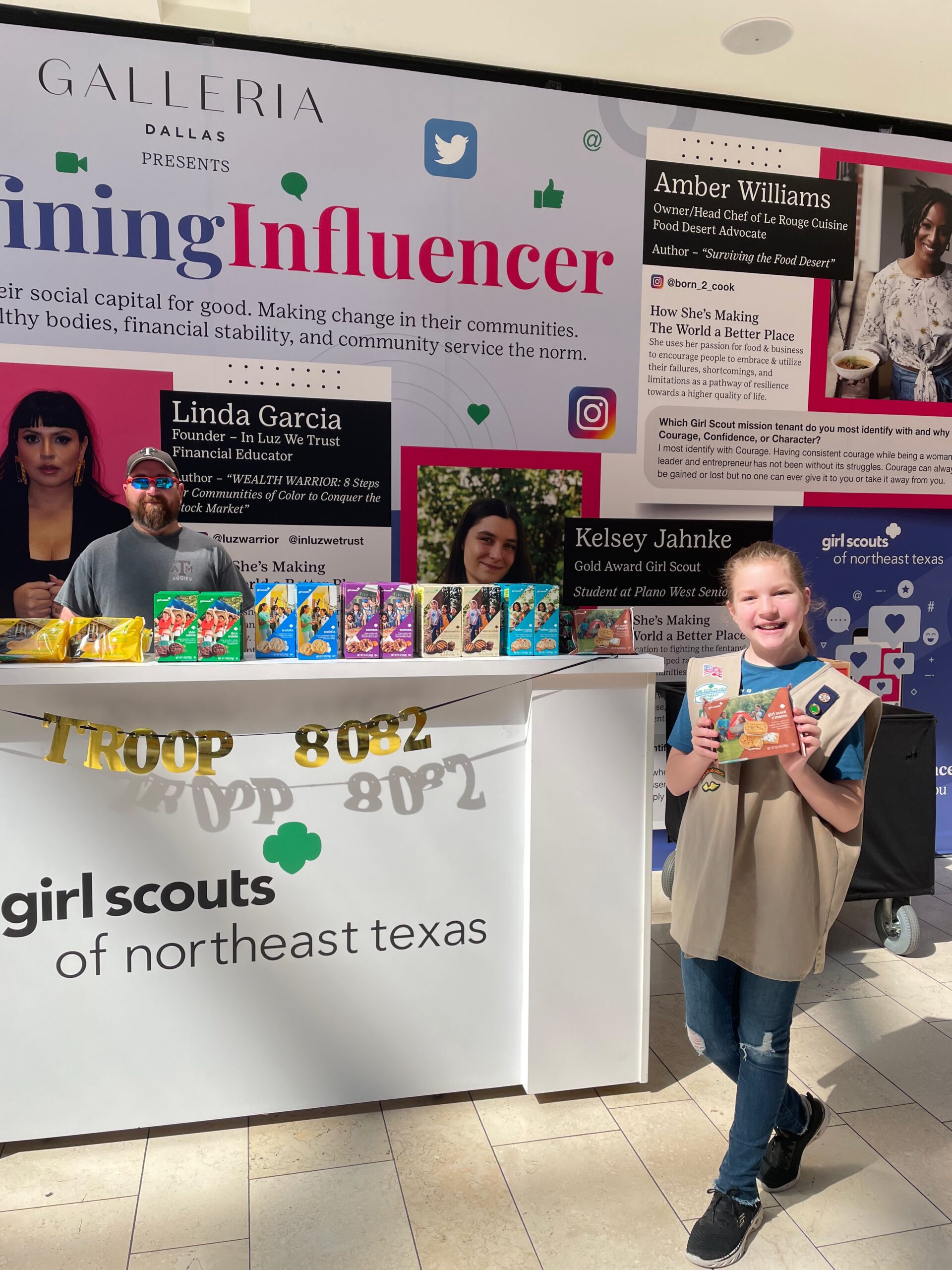 The display coincides with the annual Girl Scout Cookie Program. Each box purchased funds local Girl Scouts’ adventures throughout the year— “exploring what interests them, discovering their passions, and taking action on issues they care about.” (Photo courtesy of Galleria Dallas)