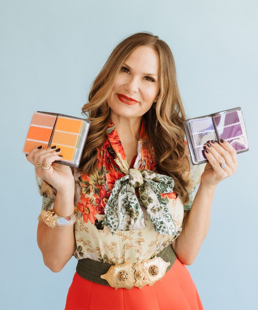 Before they leave, Schwerin sends clients home with a little book of fabric swatches in their season, so that they can reference it while shopping. (Photo courtesy of Tatum Schwerin)