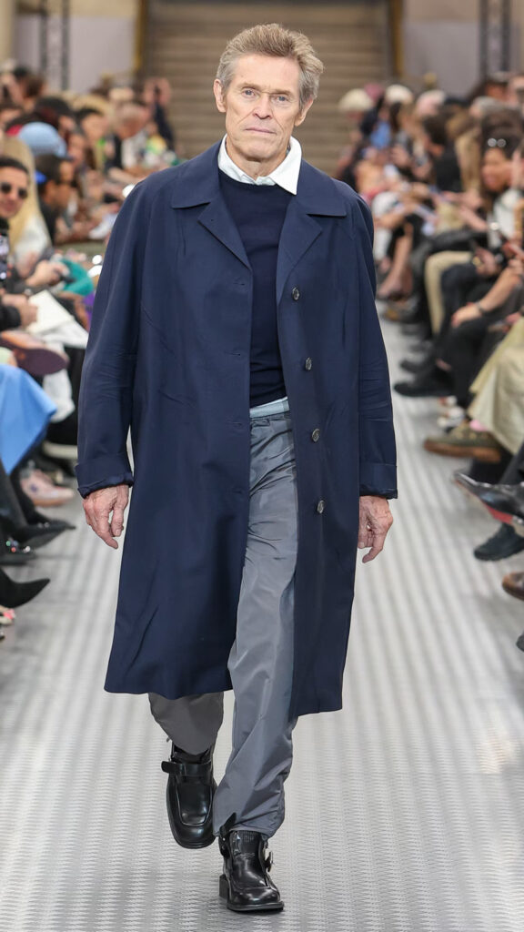 Willem Dafoe modeled a men's look in Miu Miu's SS25 runway show. (Photo courtesy of Miu Miu)