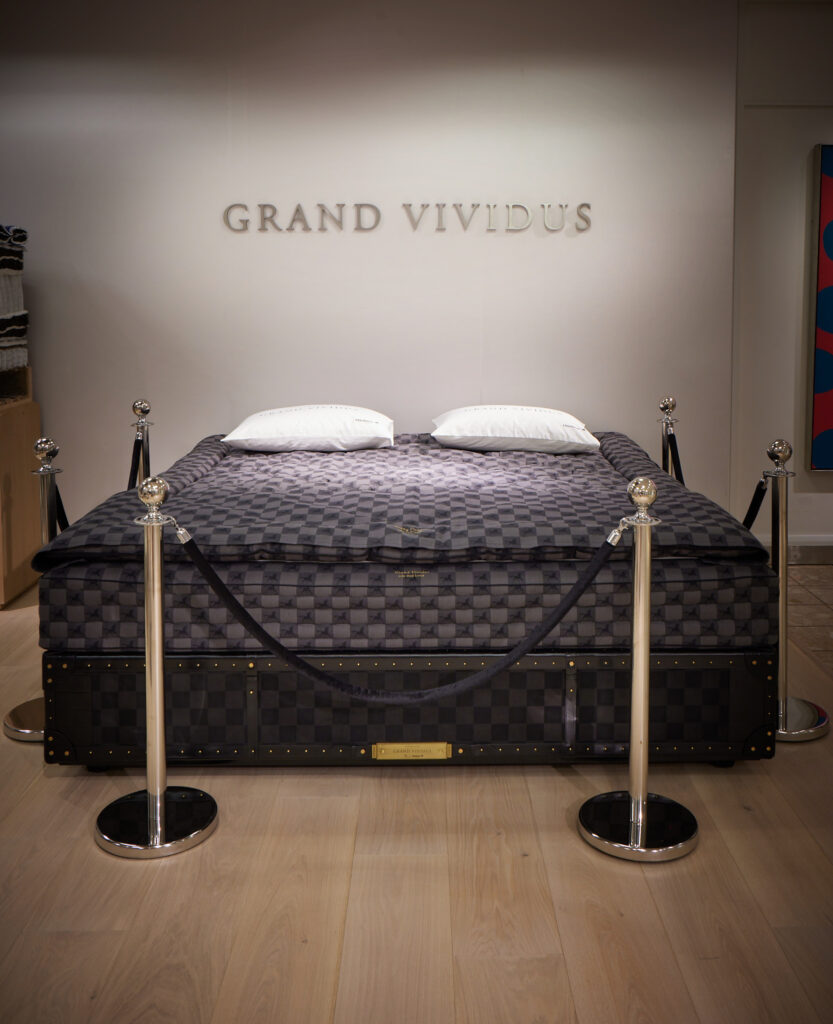 Hästens' Grand Vividus mattress is on display at the pop-up at Neiman Marcus. (Photo by Robie Robinson)