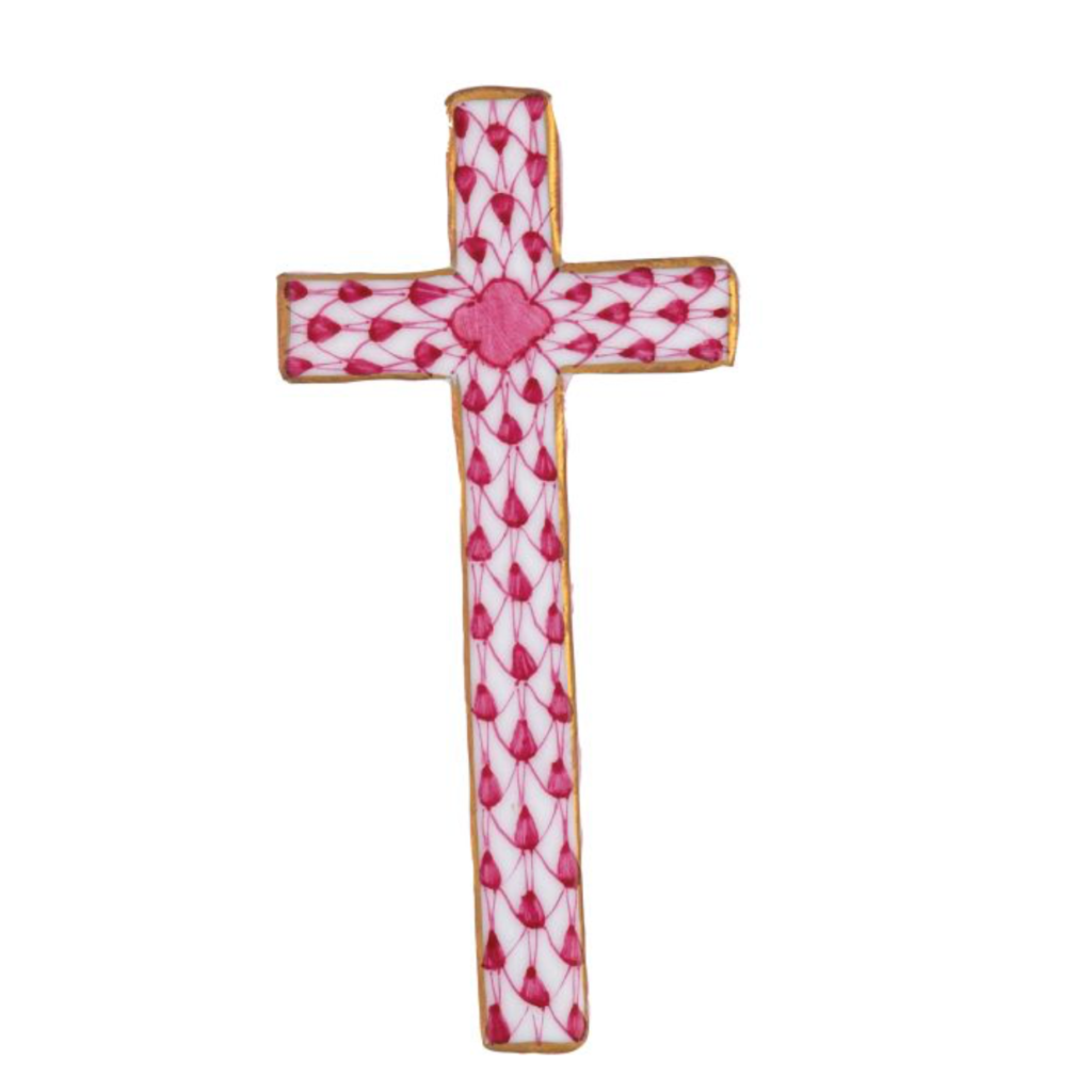 Herend Fishnet Miniature Cross, Pink, $160.