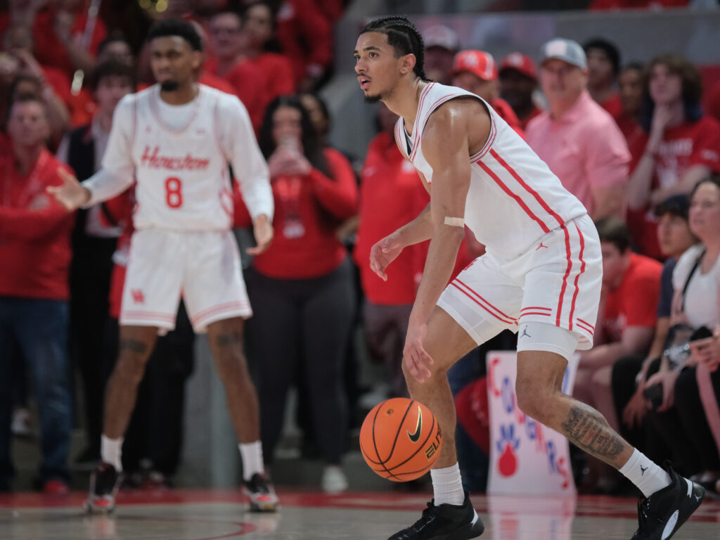 New University of Houston starting point guard Milos Uzan is more than comfortable in Kelvin Sampson's system now. (Photo by F. Carter Smith)