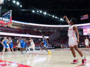 The Houston Cougars mens basketball team defeated the Brigham Young University Cougars 86-55 in a Big XII contest at the Fertitta Center