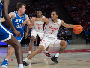 The Houston Cougars mens basketball team defeated the Brigham Young University Cougars 86-55 in a Big XII contest at the Fertitta Center