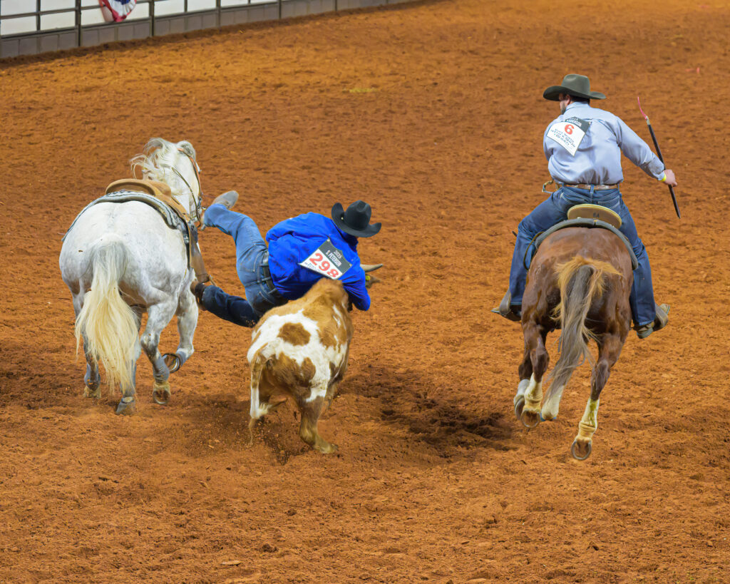 A breakaway roper showcases precision and speed, captivating the crowd during the FWSSR ProRodeo Tournament. (Photo by Walt Burns)