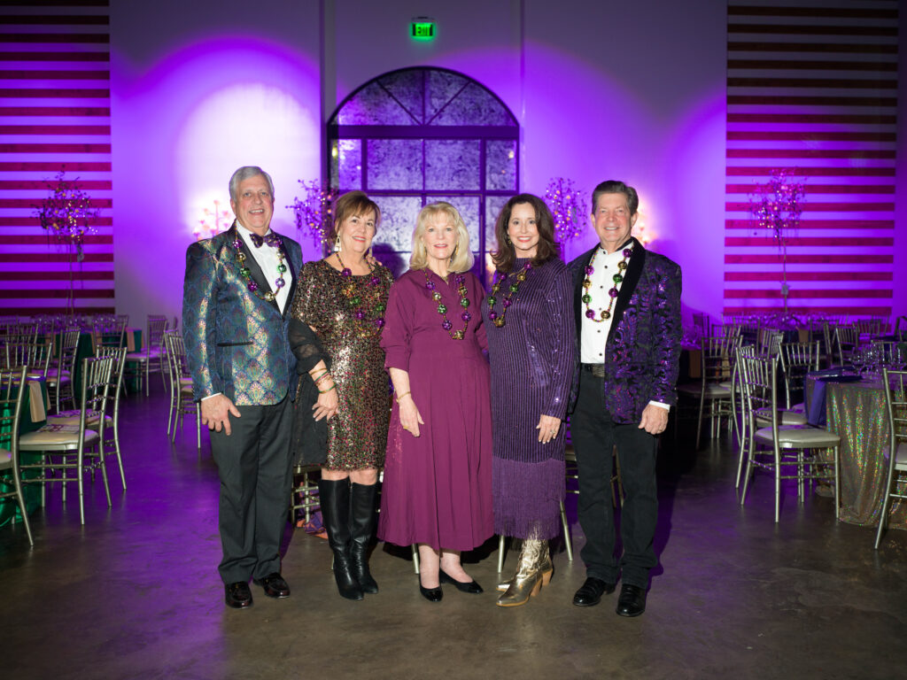 Paul & Heather Palmer, Pat Prior Sorrells, Rickie & Stacy Duke at Camp for All's  Mardi Gras themed Krewe de Camp gala (Photo by Daniel Ortiz)