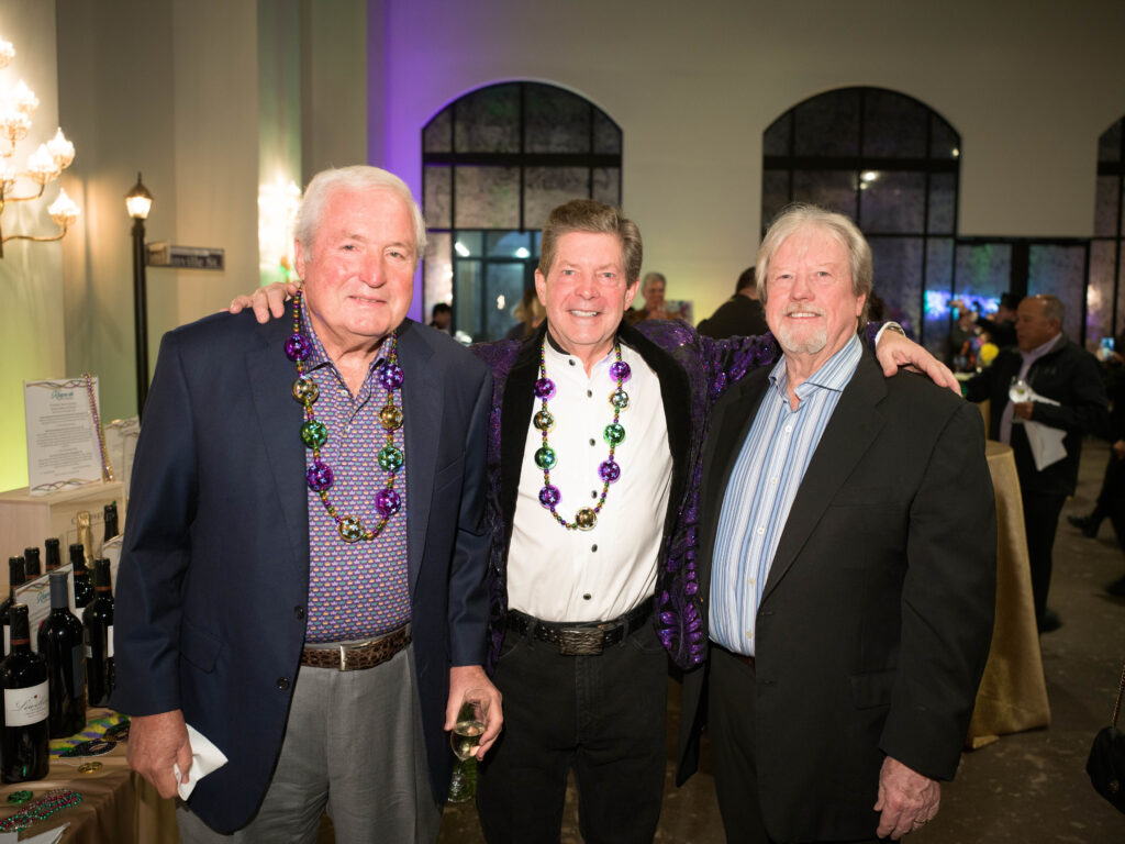 Rene Joyce, Stacy Duke, Robert Magner at Camp for All's Mardi Gras themed Krewe de Camp gala (Photo by Daniel Ortiz)